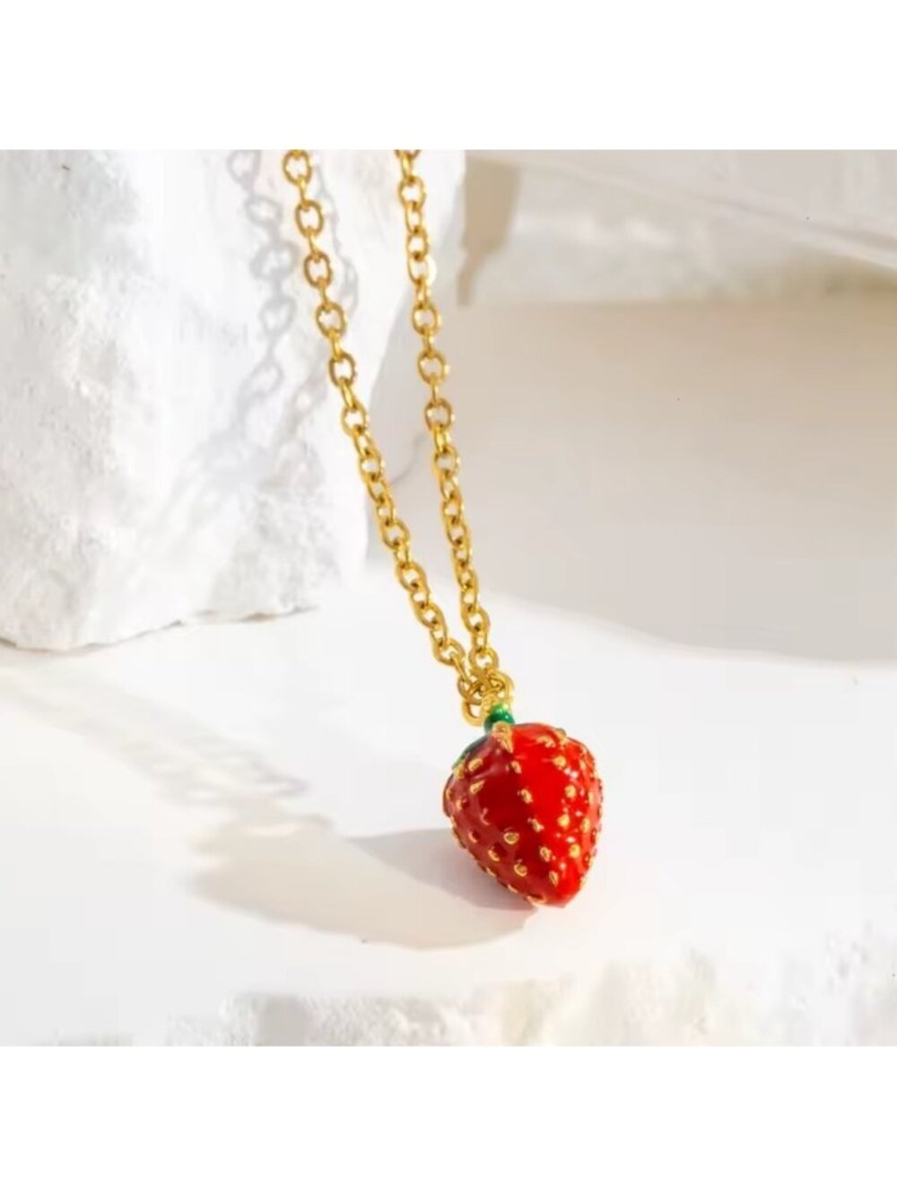 Red Strawberry 18K Gold Stainless Steel Non Tarnish Necklace